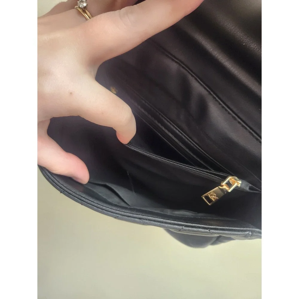 Badgley Mischka Black Quilted Studded Chain Shoulder Bag Evening Glamour - Picture 3 of 5
